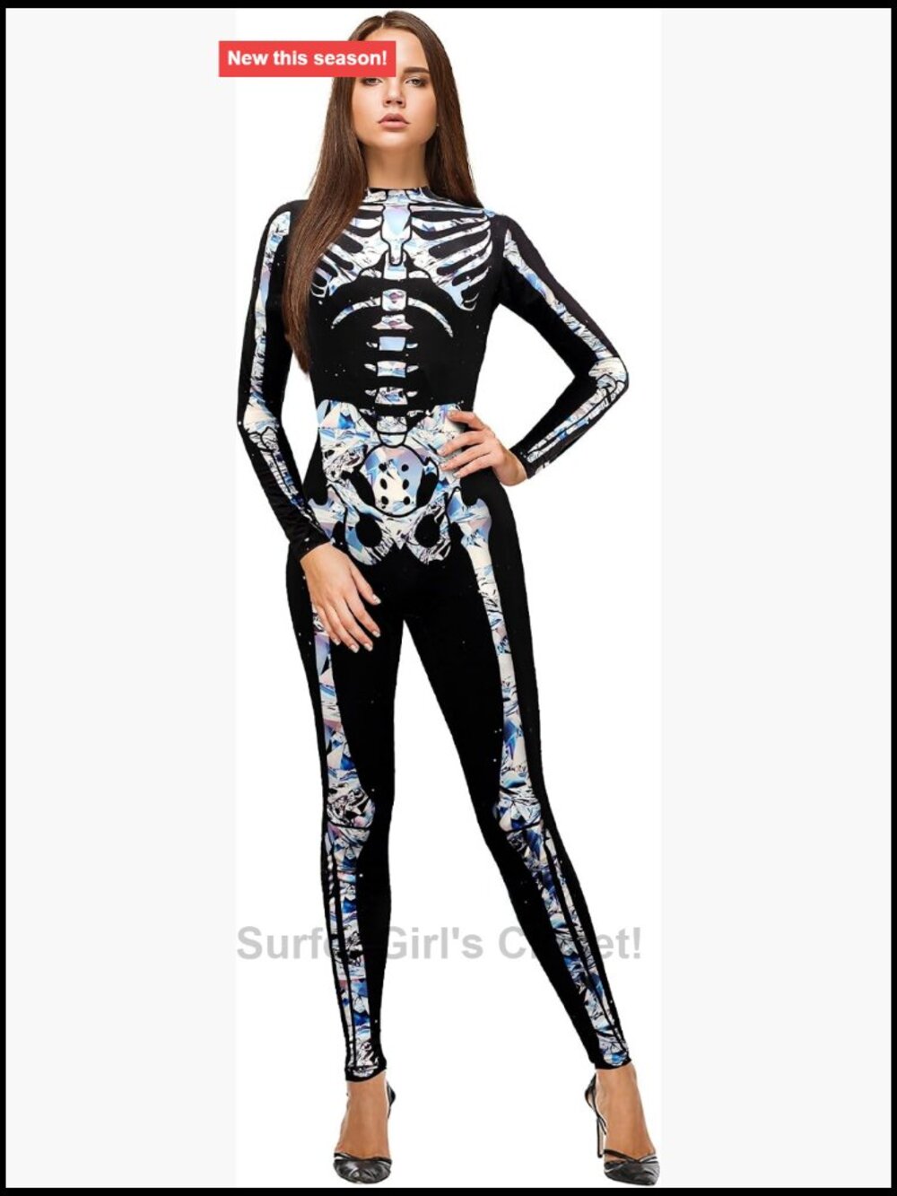 Silver Skeleton Costume Bodysuit for Women Halloween Party
